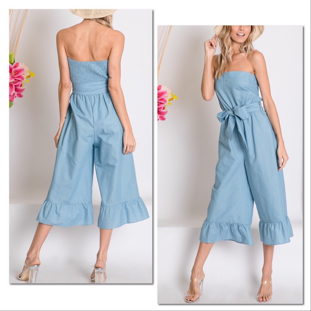 The Josie Chambray Belted Bow Jumpsuit - Picture 4 of 5